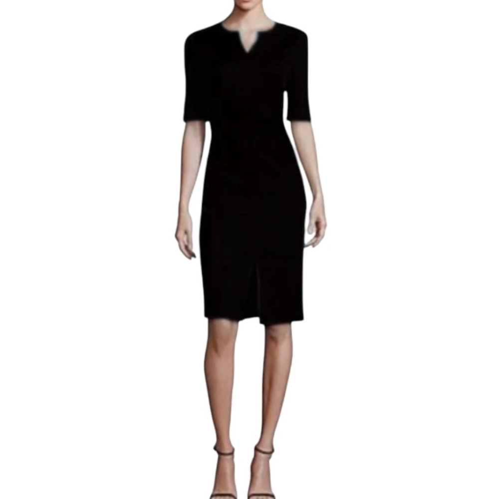 St John Caviar Vneck Santana Knit Little Black Dress